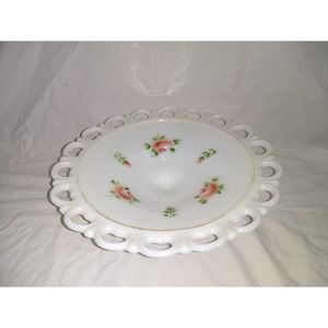Doric Anchor Hocking milk glass roses footed candy bowl